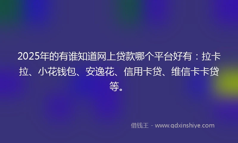 2025年的有谁知道网上贷款哪个平台好有：拉卡拉、小花钱包、安逸花、信用卡贷、维信卡卡贷等。