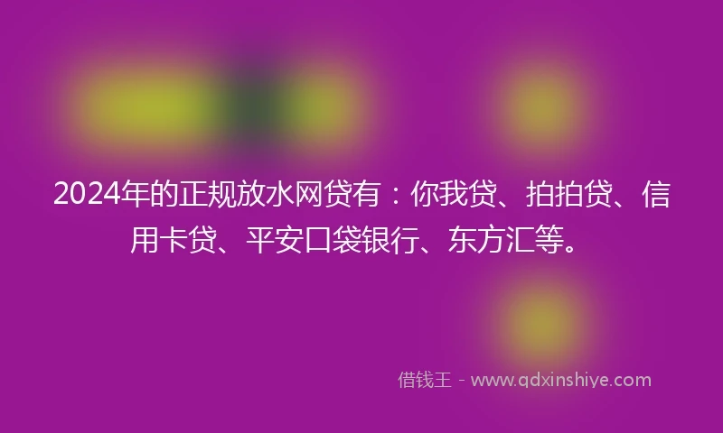 2024年的正规放水网贷有：你我贷、拍拍贷、信用卡贷、平安口袋银行、东方汇等。