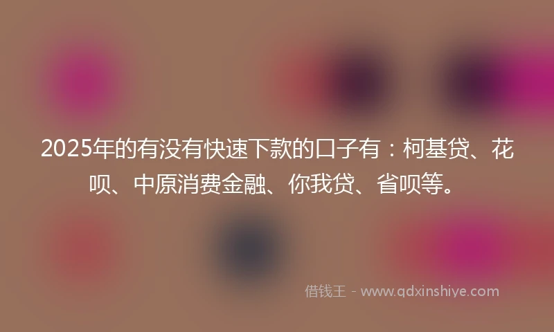 2025年的有没有快速下款的口子有：柯基贷、花呗、中原消费金融、你我贷、省呗等。