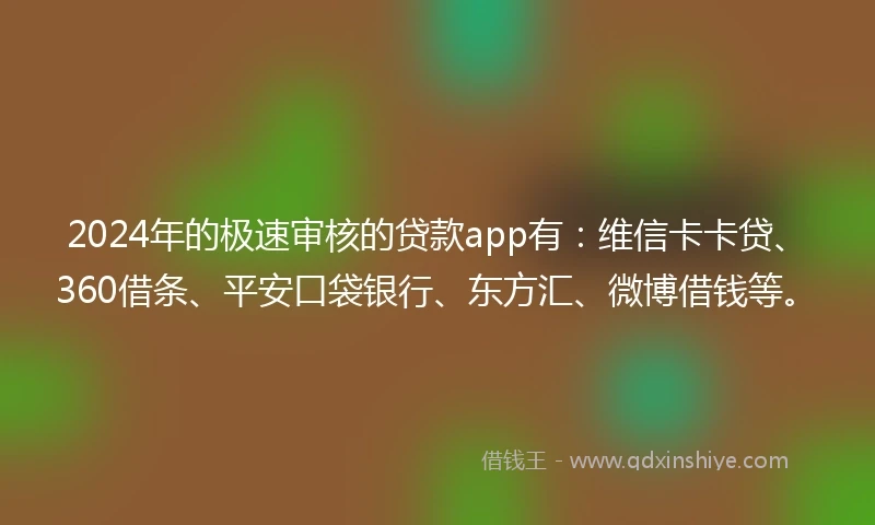 2024年的极速审核的贷款app有：维信卡卡贷、360借条、平安口袋银行、东方汇、微博借钱等。