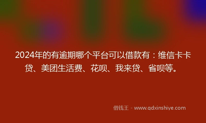 2024年的有逾期哪个平台可以借款有：维信卡卡贷、美团生活费、花呗、我来贷、省呗等。