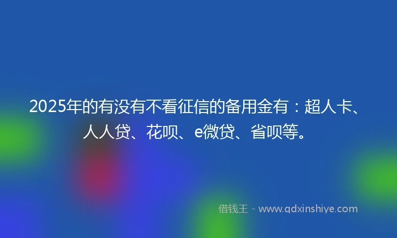 2025年的有没有不看征信的备用金有：超人卡、人人贷、花呗、e微贷、省呗等。