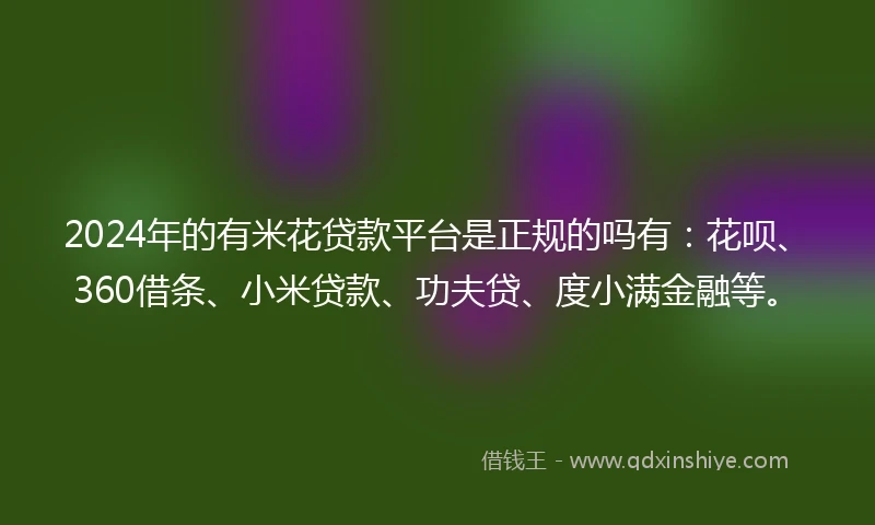 2024年的有米花贷款平台是正规的吗有：花呗、360借条、小米贷款、功夫贷、度小满金融等。