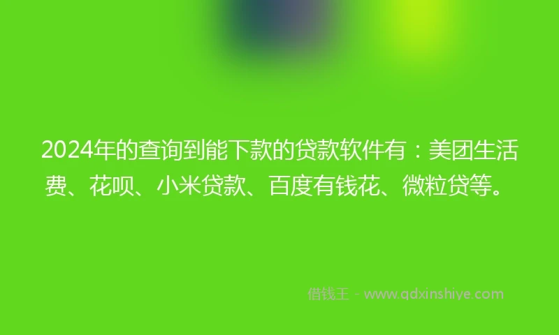 2024年的查询到能下款的贷款软件有：美团生活费、花呗、小米贷款、百度有钱花、微粒贷等。