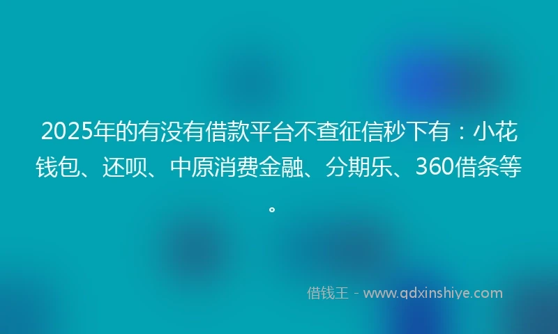 2025年的有没有借款平台不查征信秒下有：小花钱包、还呗、中原消费金融、分期乐、360借条等。
