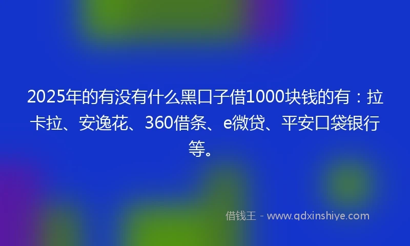 2025年的有没有什么黑口子借1000块钱的有：拉卡拉、安逸花、360借条、e微贷、平安口袋银行等。