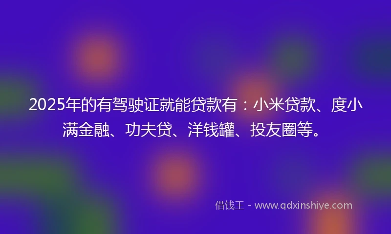 2025年的有驾驶证就能贷款有：小米贷款、度小满金融、功夫贷、洋钱罐、投友圈等。
