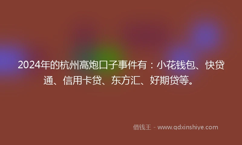 2024年的杭州高炮口子事件有：小花钱包、快贷通、信用卡贷、东方汇、好期贷等。