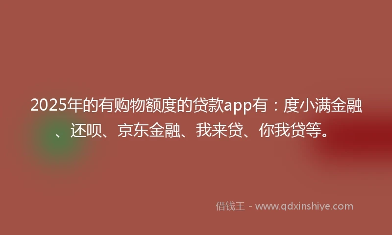 2025年的有购物额度的贷款app有：度小满金融、还呗、京东金融、我来贷、你我贷等。
