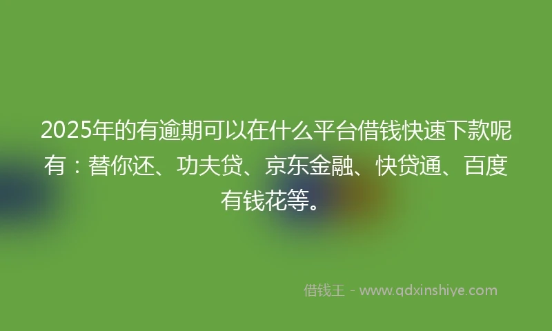 2025年的有逾期可以在什么平台借钱快速下款呢有：替你还、功夫贷、京东金融、快贷通、百度有钱花等。