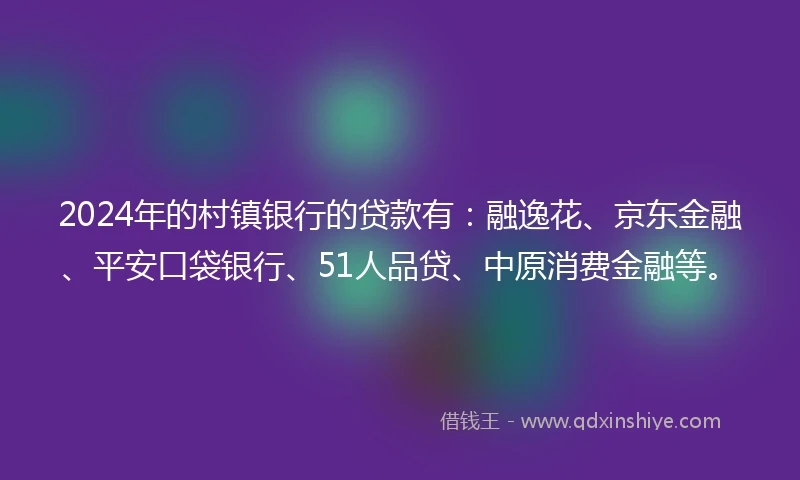2024年的村镇银行的贷款有：融逸花、京东金融、平安口袋银行、51人品贷、中原消费金融等。