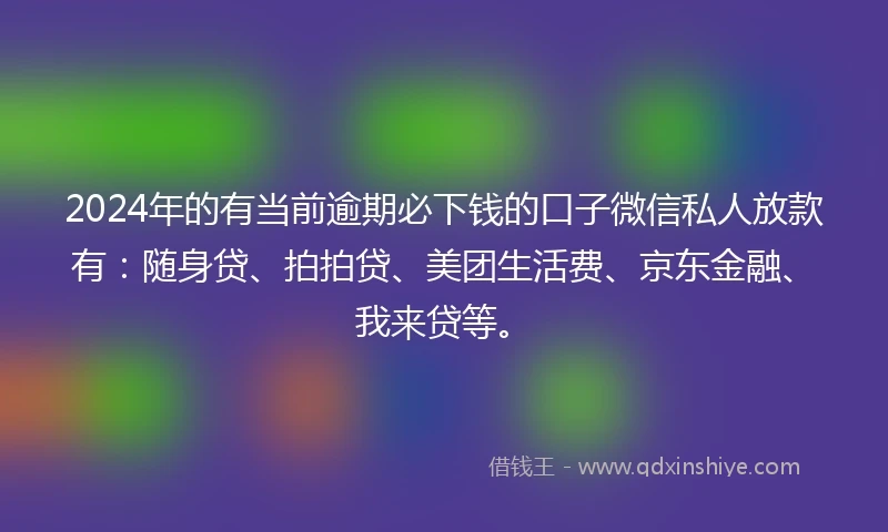 2024年的有当前逾期必下钱的口子微信私人放款有：随身贷、拍拍贷、美团生活费、京东金融、我来贷等。