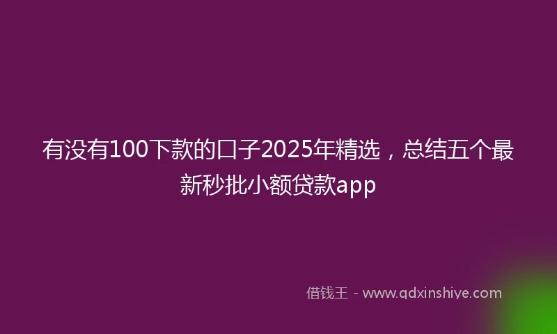 有没有100下款的口子2025年精选，总结五个最新秒批小额贷款app