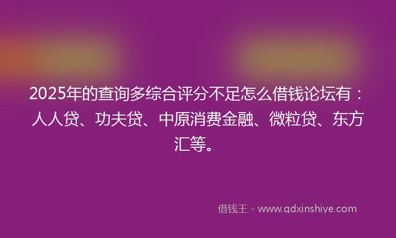 2025年的查询多综合评分不足怎么借钱论坛有：人人贷、功夫贷、中原消费金融、微粒贷、东方汇等。