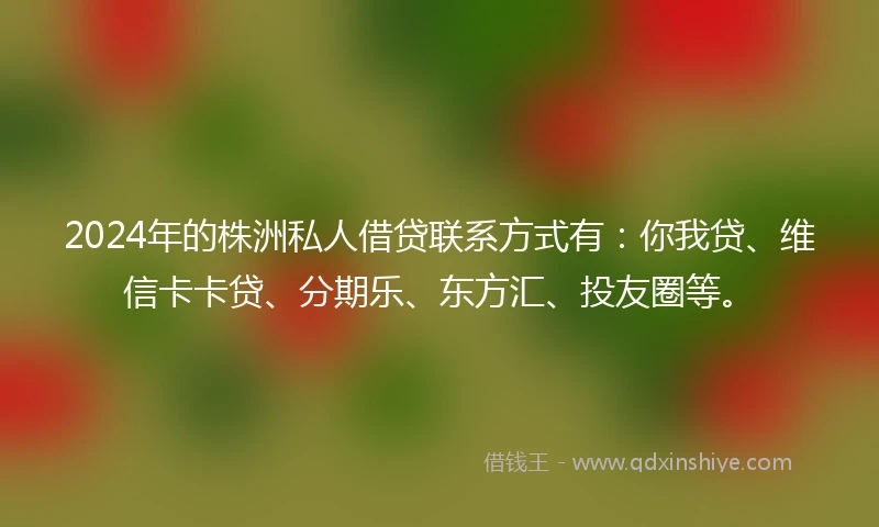 2024年的株洲私人借贷联系方式有：你我贷、维信卡卡贷、分期乐、东方汇、投友圈等。