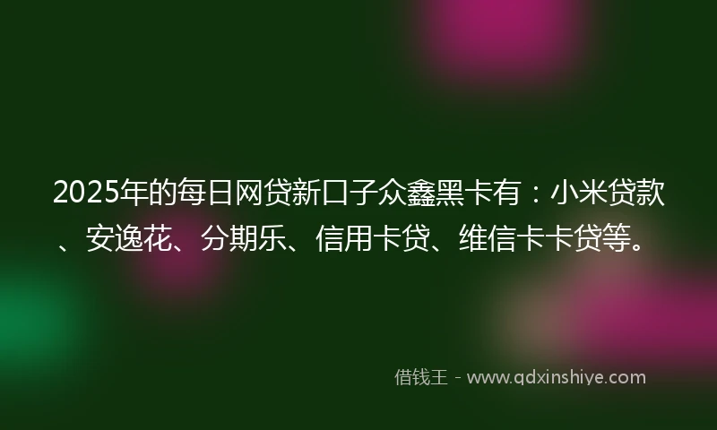 2025年的每日网贷新口子众鑫黑卡有：小米贷款、安逸花、分期乐、信用卡贷、维信卡卡贷等。