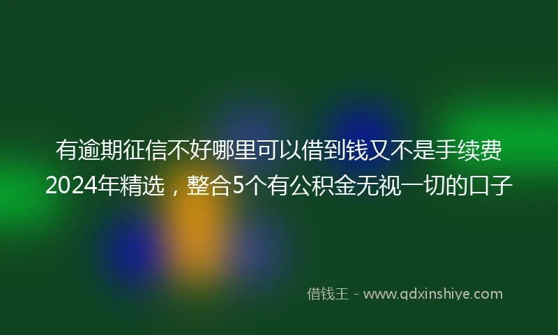 有逾期征信不好哪里可以借到钱又不是手续费2024年精选，整合5个有公积金无视一切的口子