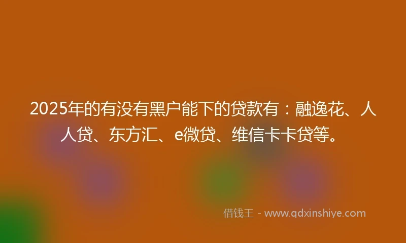 2025年的有没有黑户能下的贷款有：融逸花、人人贷、东方汇、e微贷、维信卡卡贷等。