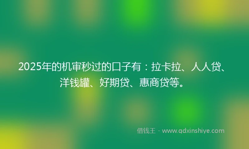 2025年的机审秒过的口子有：拉卡拉、人人贷、洋钱罐、好期贷、惠商贷等。