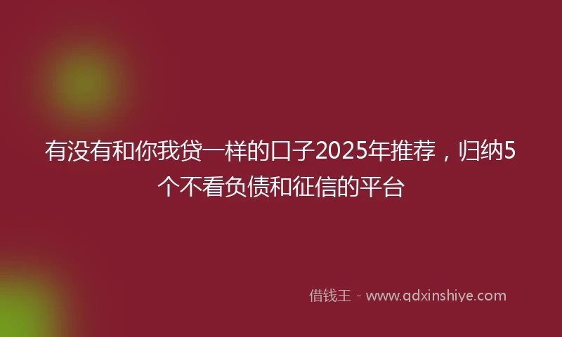 有没有和你我贷一样的口子2025年推荐，归纳5个不看负债和征信的平台