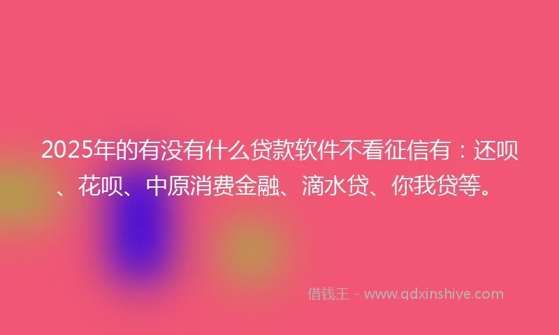 2025年的有没有什么贷款软件不看征信有：还呗、花呗、中原消费金融、滴水贷、你我贷等。