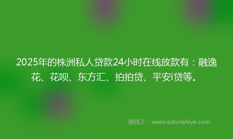 2025年的株洲私人贷款24小时在线放款有：融逸花、花呗、东方汇、拍拍贷、平安i贷等。
