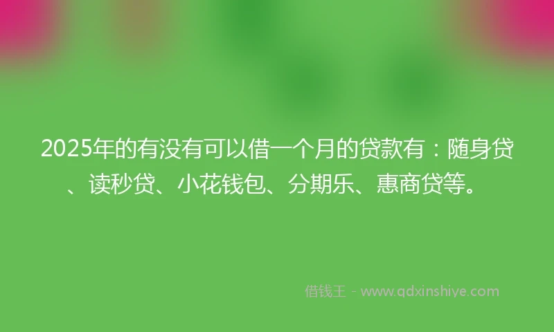 2025年的有没有可以借一个月的贷款有：随身贷、读秒贷、小花钱包、分期乐、惠商贷等。