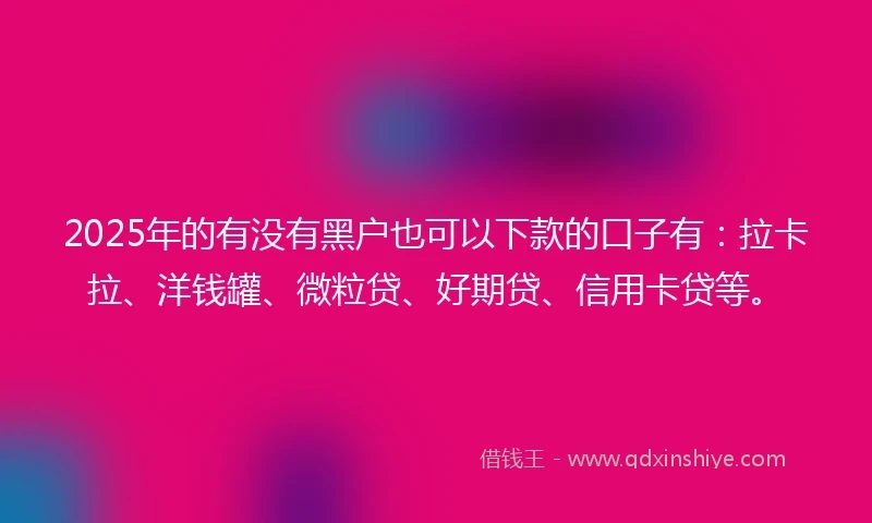2025年的有没有黑户也可以下款的口子有：拉卡拉、洋钱罐、微粒贷、好期贷、信用卡贷等。