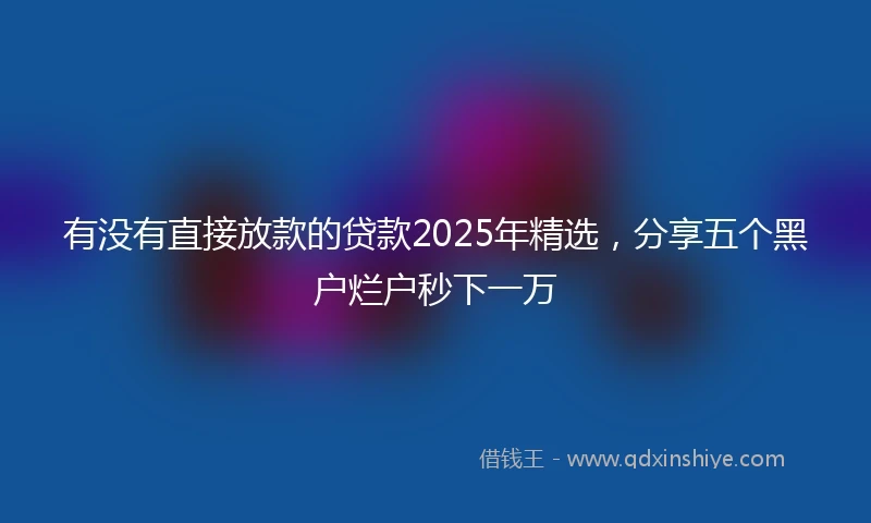 有没有直接放款的贷款2025年精选，分享五个黑户烂户秒下一万
