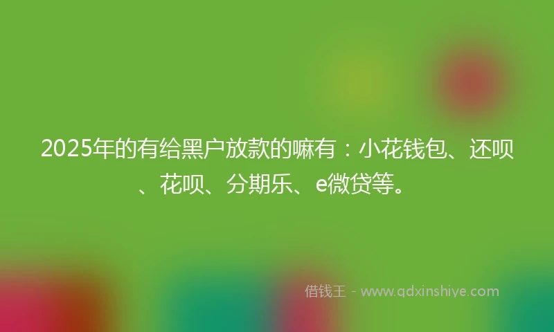 2025年的有给黑户放款的嘛有：小花钱包、还呗、花呗、分期乐、e微贷等。