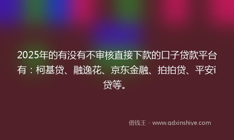 2025年的有没有不审核直接下款的口子贷款平台有：柯基贷、融逸花、京东金融、拍拍贷、平安i贷等。