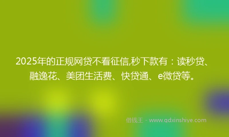 2025年的正规网贷不看征信,秒下款有：读秒贷、融逸花、美团生活费、快贷通、e微贷等。