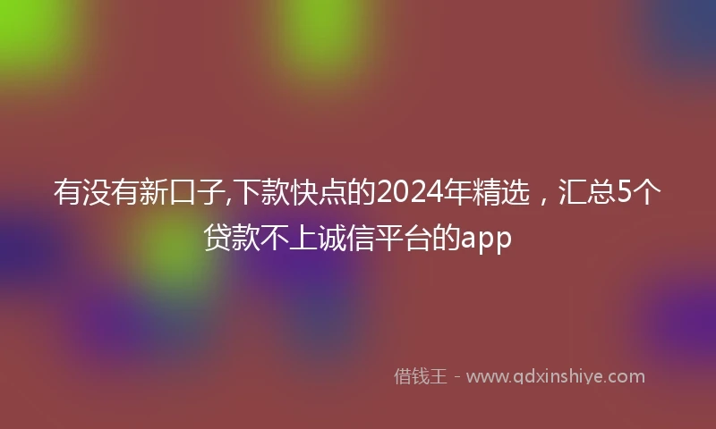 有没有新口子,下款快点的2024年精选，汇总5个贷款不上诚信平台的app
