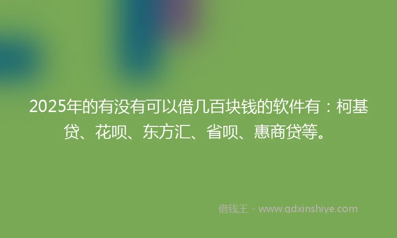 2025年的有没有可以借几百块钱的软件有：柯基贷、花呗、东方汇、省呗、惠商贷等。