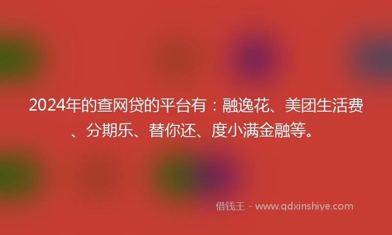 2024年的查网贷的平台有：融逸花、美团生活费、分期乐、替你还、度小满金融等。