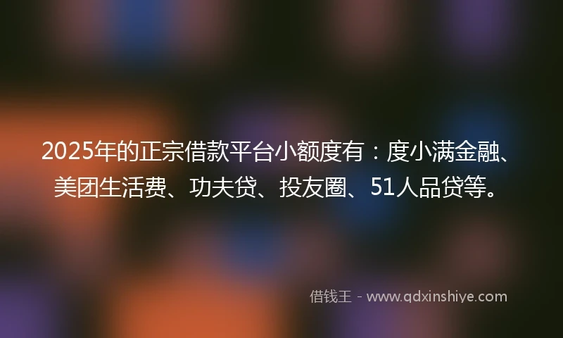 2025年的正宗借款平台小额度有：度小满金融、美团生活费、功夫贷、投友圈、51人品贷等。