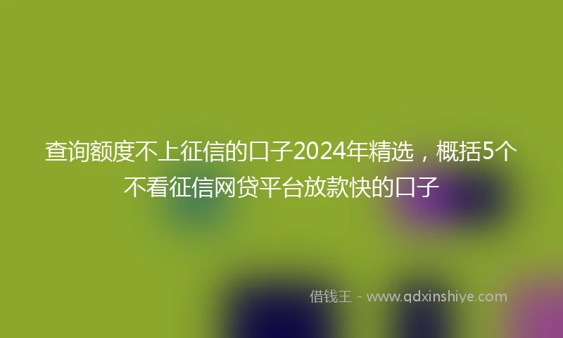 查询额度不上征信的口子2024年精选，概括5个不看征信网贷平台放款快的口子