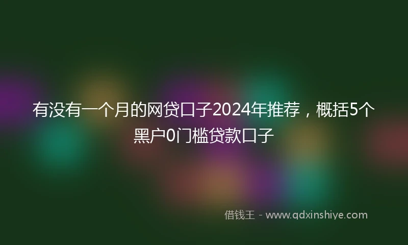 有没有一个月的网贷口子2024年推荐，概括5个黑户0门槛贷款口子