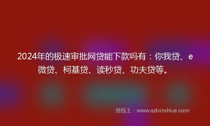 2024年的极速审批网贷能下款吗有：你我贷、e微贷、柯基贷、读秒贷、功夫贷等。