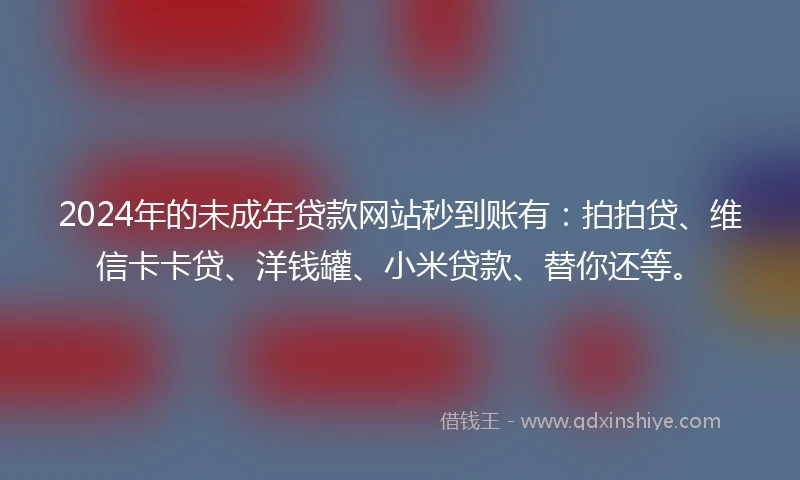 2024年的未成年贷款网站秒到账有：拍拍贷、维信卡卡贷、洋钱罐、小米贷款、替你还等。