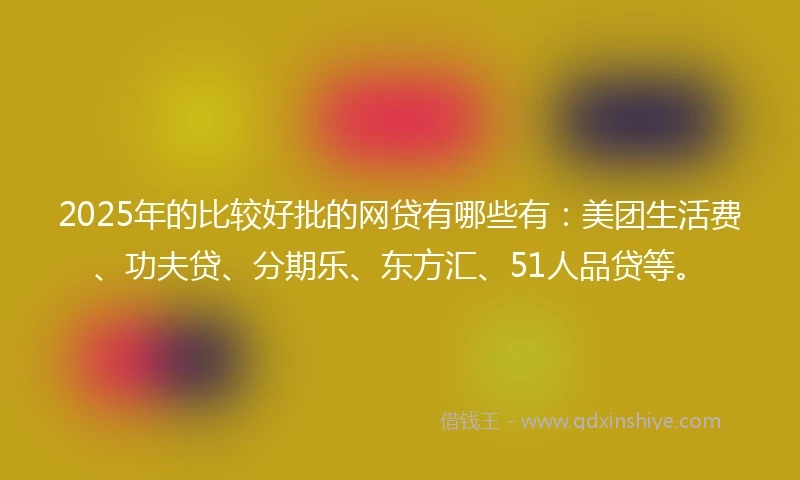2025年的比较好批的网贷有哪些有：美团生活费、功夫贷、分期乐、东方汇、51人品贷等。