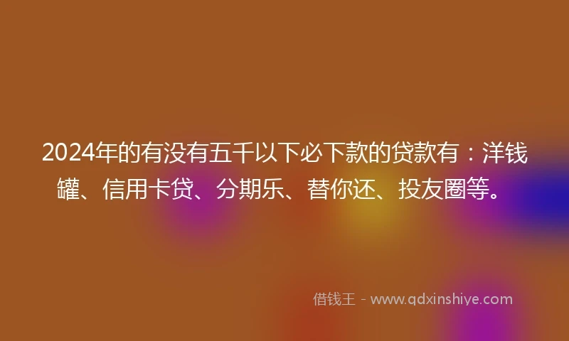 2024年的有没有五千以下必下款的贷款有：洋钱罐、信用卡贷、分期乐、替你还、投友圈等。