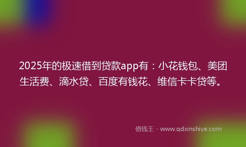 2025年的极速借到贷款app有：小花钱包、美团生活费、滴水贷、百度有钱花、维信卡卡贷等。