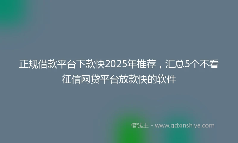 正规借款平台下款快2025年推荐，汇总5个不看征信网贷平台放款快的软件