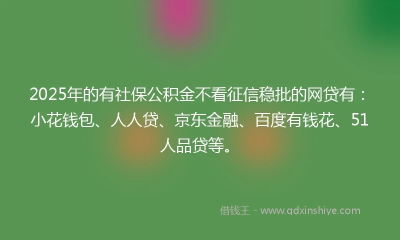 2025年的有社保公积金不看征信稳批的网贷有：小花钱包、人人贷、京东金融、百度有钱花、51人品贷等。