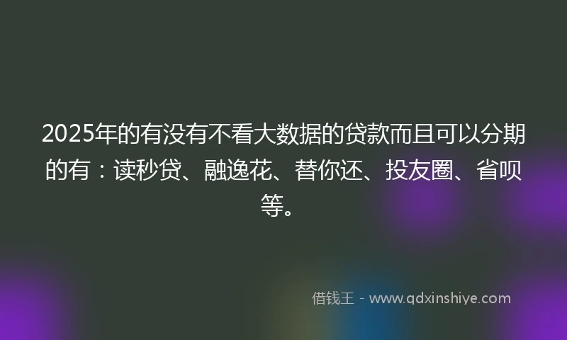 2025年的有没有不看大数据的贷款而且可以分期的有：读秒贷、融逸花、替你还、投友圈、省呗等。