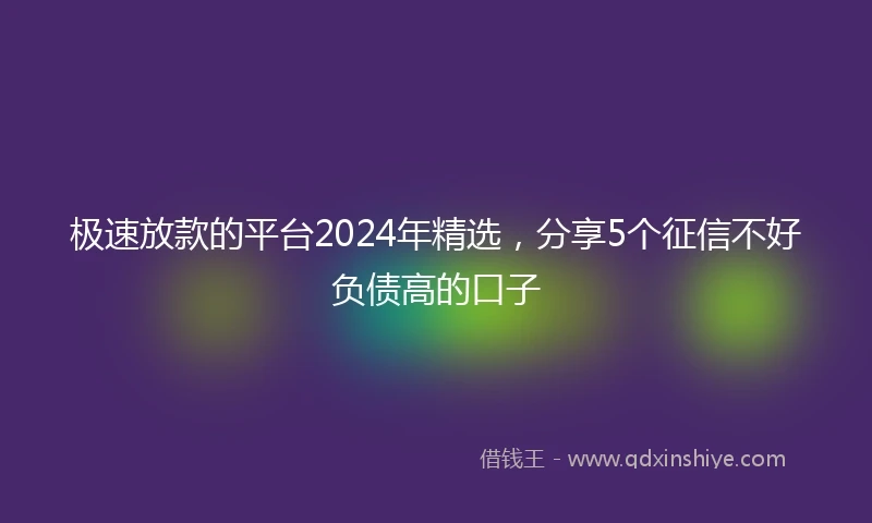 极速放款的平台2024年精选，分享5个征信不好负债高的口子