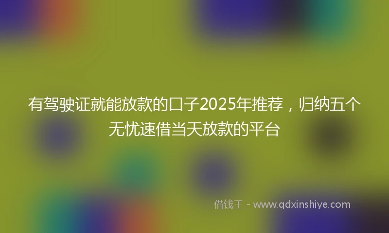 有驾驶证就能放款的口子2025年推荐，归纳五个无忧速借当天放款的平台