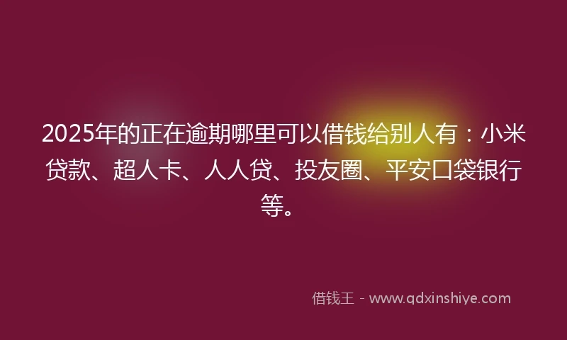 2025年的正在逾期哪里可以借钱给别人有：小米贷款、超人卡、人人贷、投友圈、平安口袋银行等。
