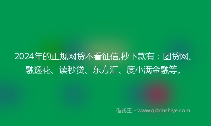 2024年的正规网贷不看征信,秒下款有：团贷网、融逸花、读秒贷、东方汇、度小满金融等。